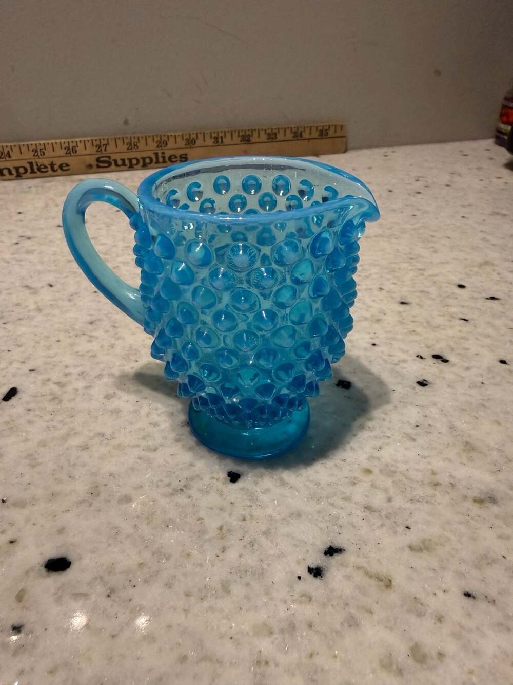 Fenton Blue Opalescent Hobnail Glass Creamer Pitcher